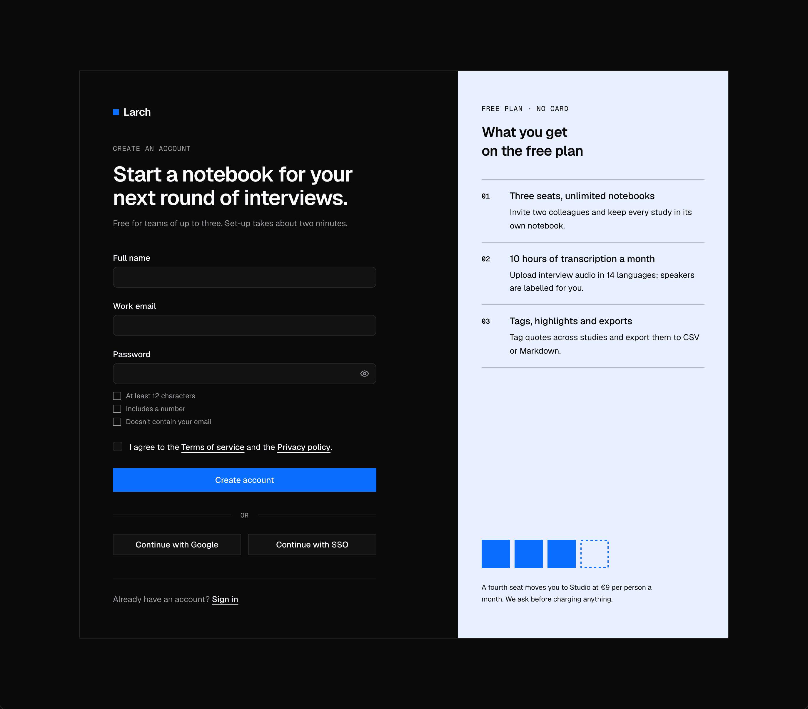 Sign Up block preview